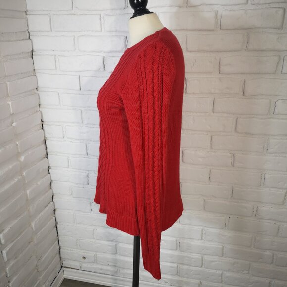 Old Navy Ladies Size Medium Robbie Red Round Neck Cable Stitch Sweater - Picture 4 of 9